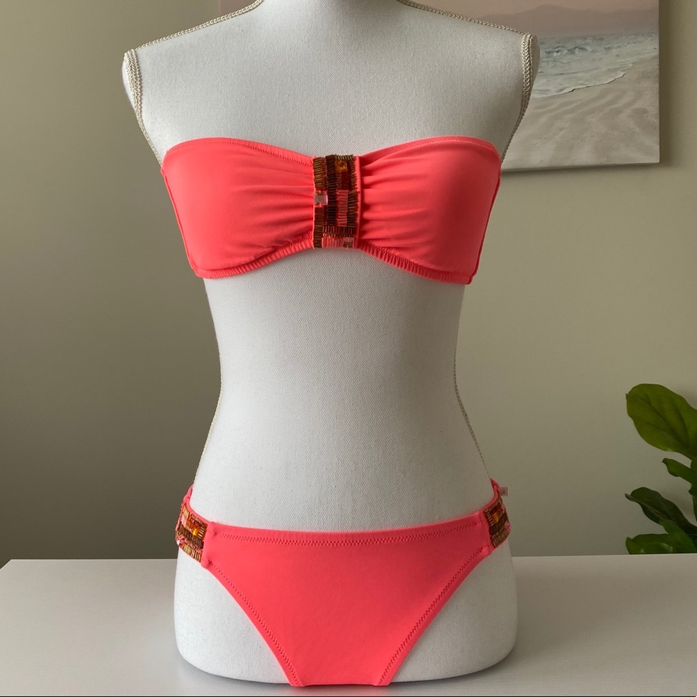 Victorias Secret Coral Bandeau Gemstone Swimsuit